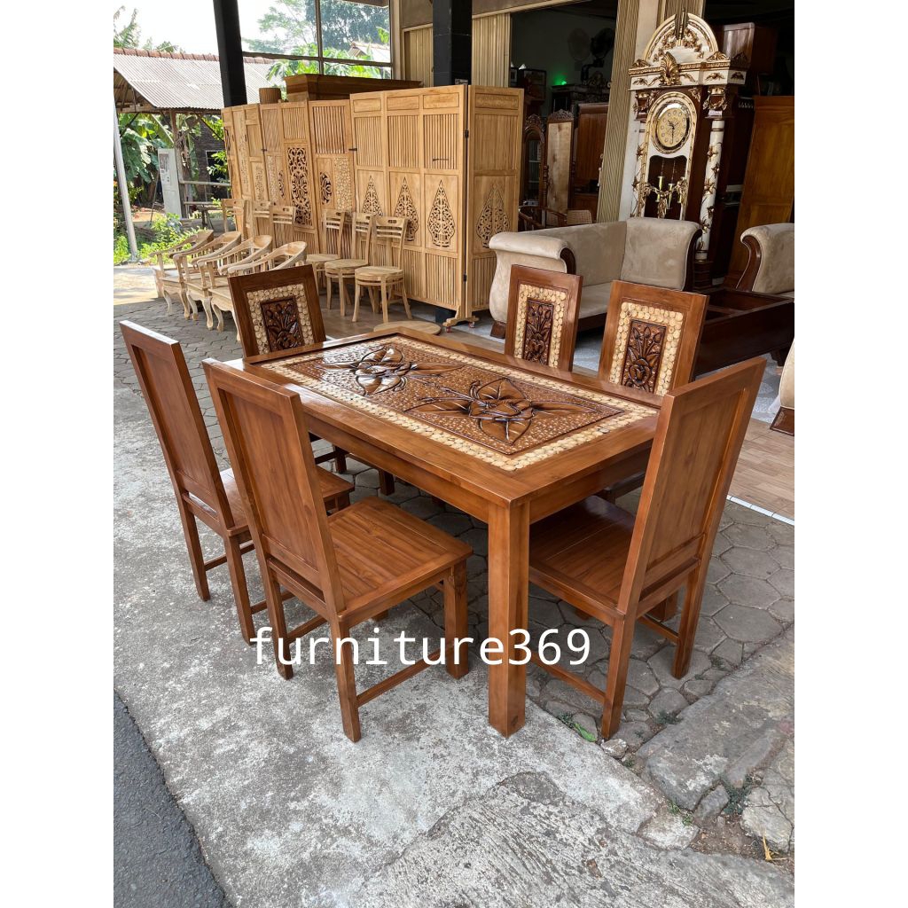 set meja makan kayu jati 6 kursi, meja makan kayu jati 6 kursi