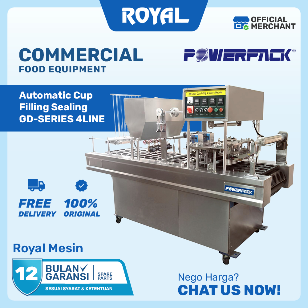 Mesin Pengisian Penyegelan Otomatis Cup Filling Sealing GD-SERIES 2 LINE / GD-SERIES 4 LINE POWERPAC