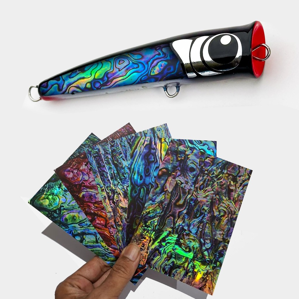 Stiker Abalone Cangkang Kerang Hologram Bunglon Umpan Pancing Popper Stickbait