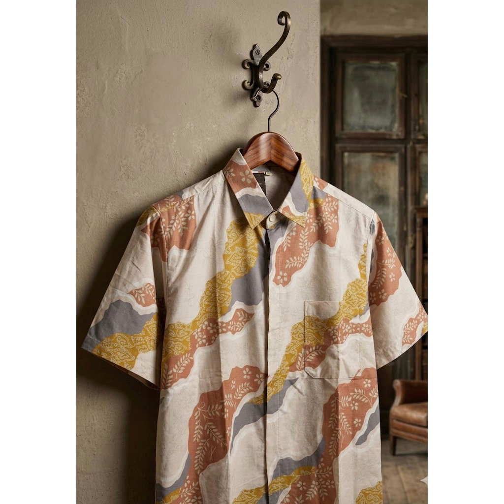 BATIK TRUSMI Kemeja Batik Pria Seragaman Batik Mega Mendung Random Salem DNJ