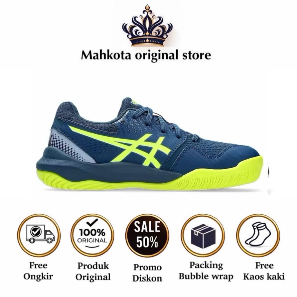 Sepatu Tennis Pria X Padel Gel Resolution 9 Mako Blue Safety Yellow Shoes Sneaker