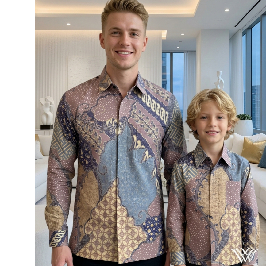 batik couple ayah anak dusty pink bahan katun permium_kemeja batik pria dusty pink pasangan kebaya c