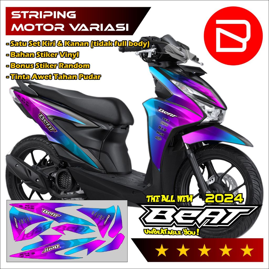 Striping Beat 2024 Keren - Striping Beat Deluxe GEN2 2024 GAGAH - Set Stiker Motor Kece Variasi Grad