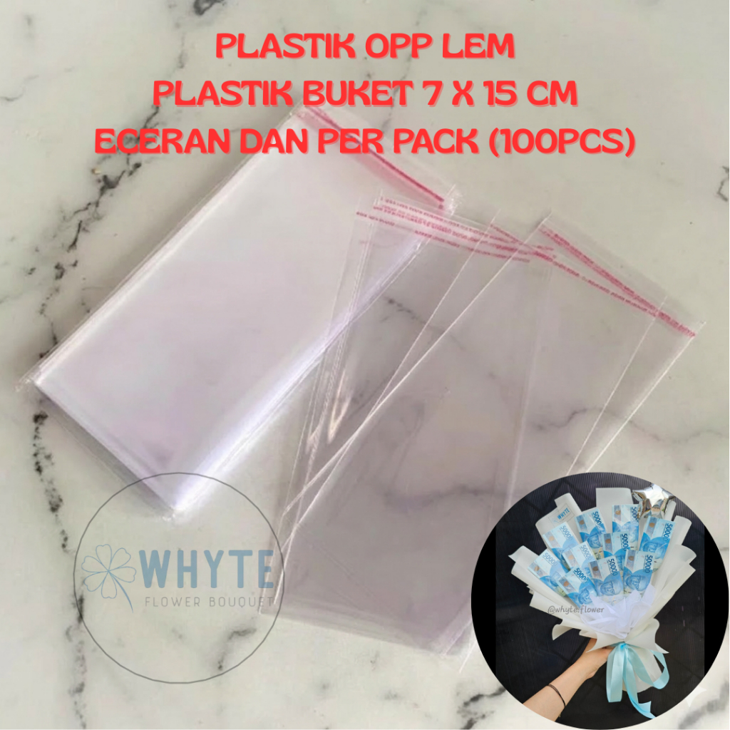 Plastik OPP Seal Lem Bening Transparan | Plastik Uang Kertas Buket | OPP 7 x 15 cm | Plastik Buket |