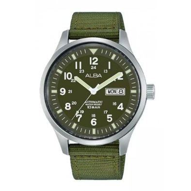 Jam Tangan Pria Alba AL4217 AL4217X1 Strap Green Nylon Green Dial Automatic  Original Garansi Resmi