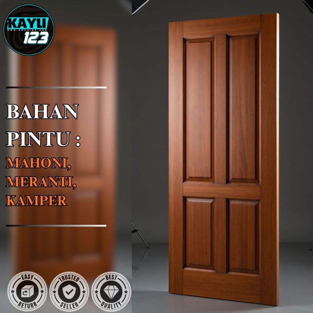Daun Pintu Solid Non Finishing Kayu Solid Premium Siap Finishing Model 008 - Bisa Custom Ukuran