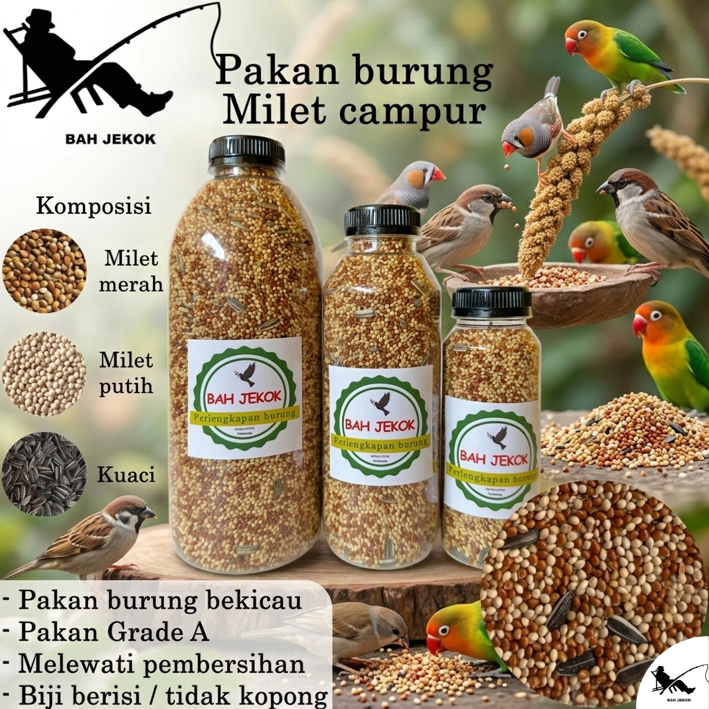 Milet campur untuk pakan burung Lovebird Parkit Kenari Perkutut Finch dll (75gr - 800gr).