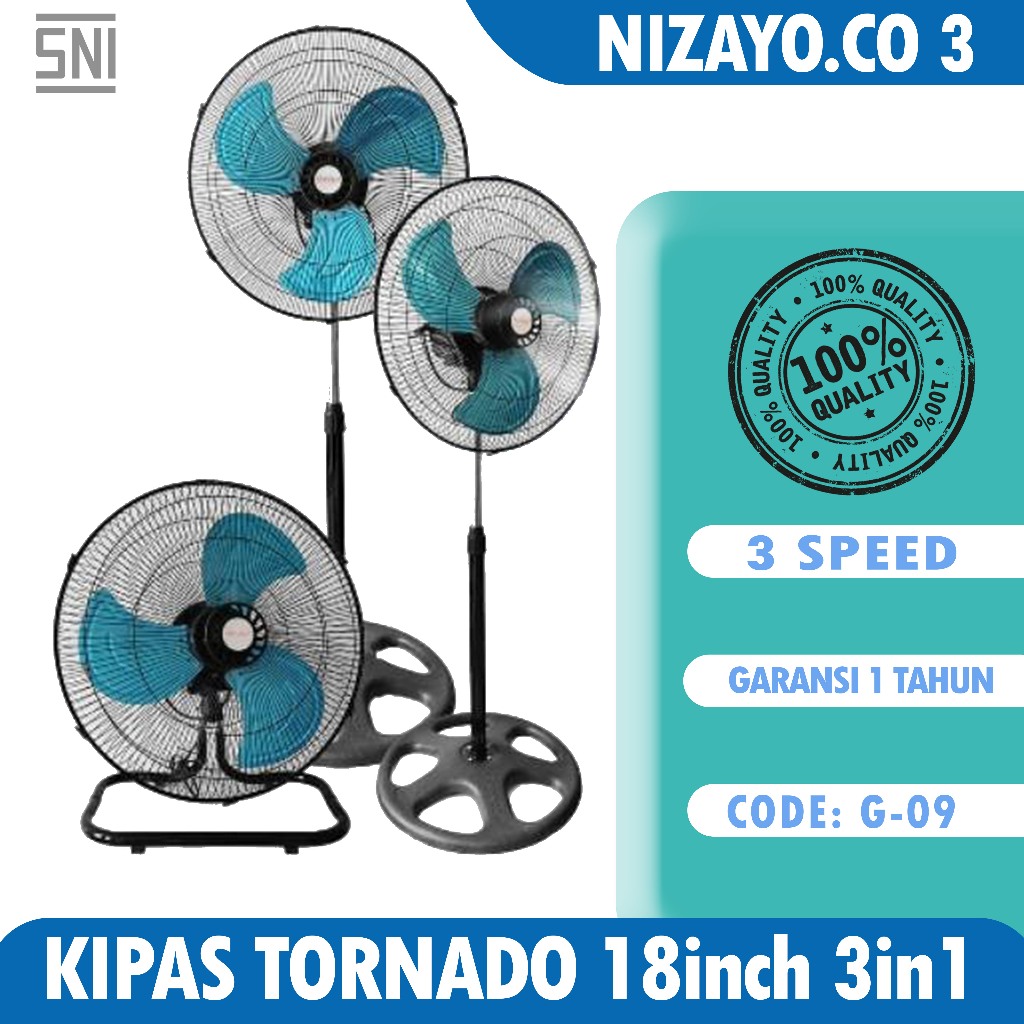 Kipas Angin Tornado 18 Inch AOYAMA 3in1 – Kipas Berdiri / Dinding / Meja – Angin Super Sejuk