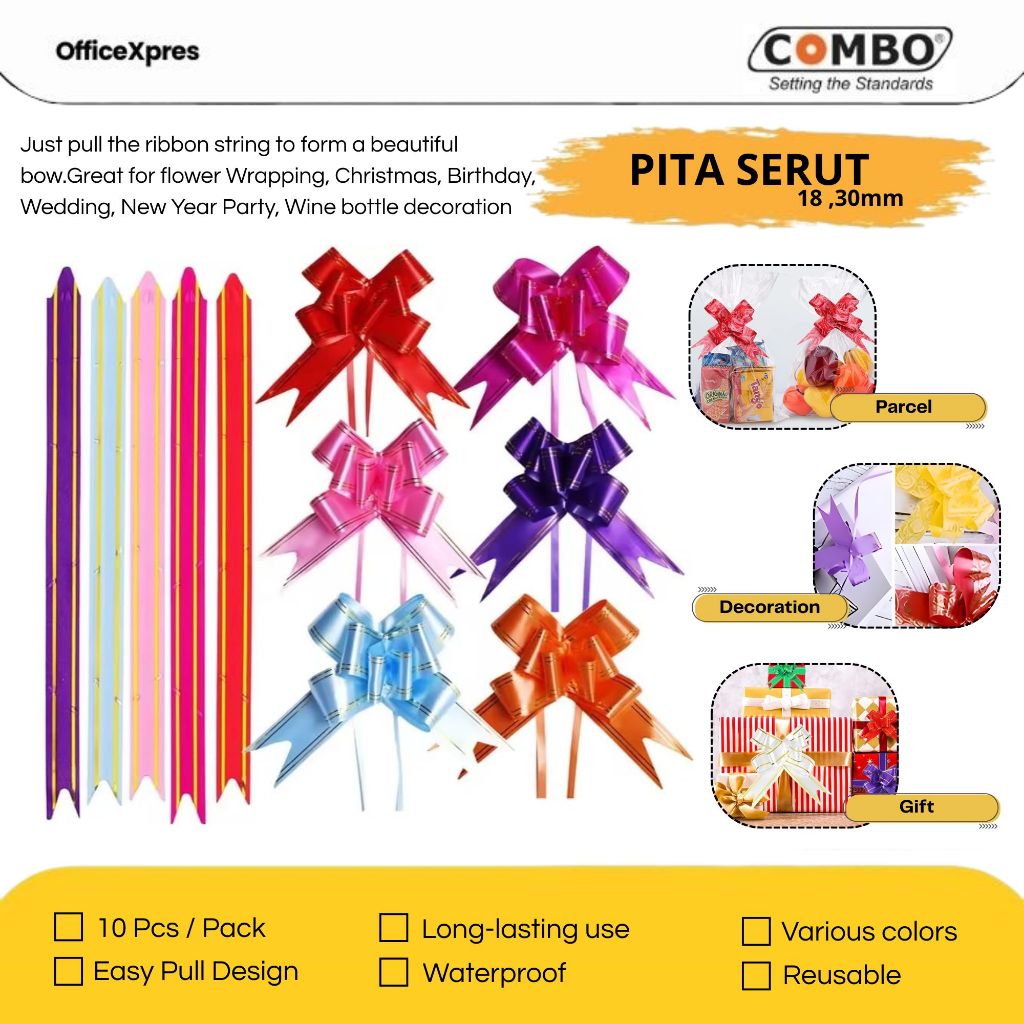 Pull Flower Ribbon / Pita Serut Tarik / Pita Tarik / Pita Kado / Pita Hias Parsel / Pita Dekorasi / 