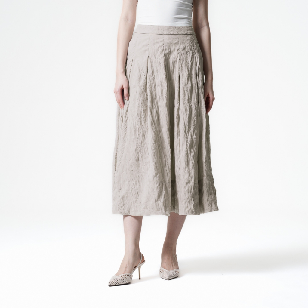 Mississippi Pleated Midi Skirt Bawahan Wanita Rok LIN000727M Cream