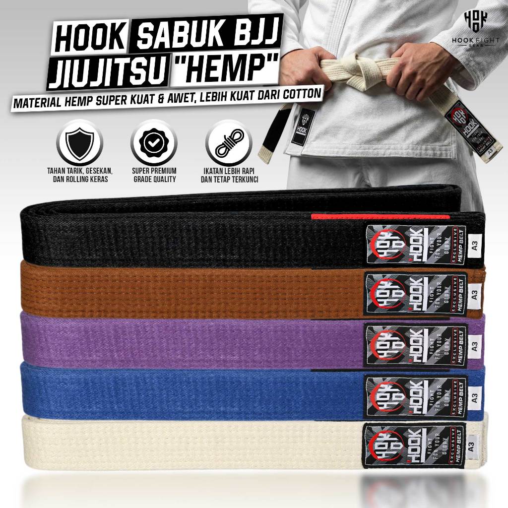 Sabuk BJJ Jiu Jitsu Hook Hemp Premium IBJJF Belt Brazilian Jiu Jitsu Competition Belt