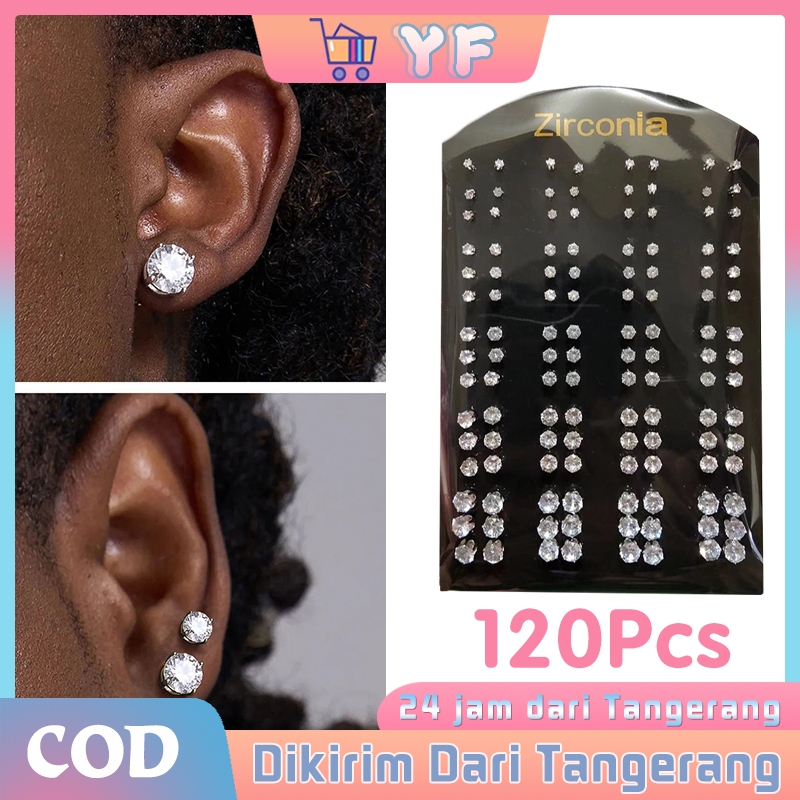 Grosir 120Pcs Giwang Tindik Zircon Stainless Steel / Titanium Kuning Mata Putih Lusinan