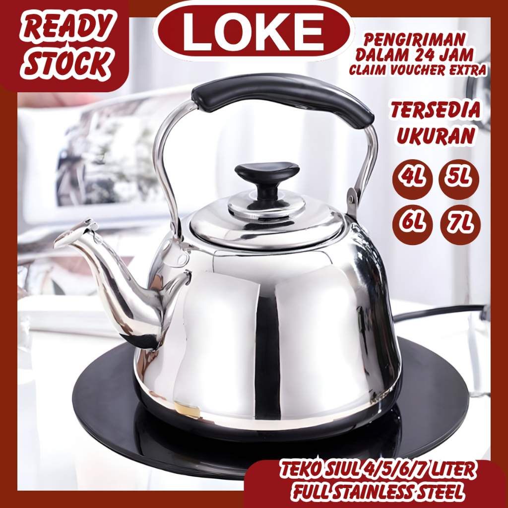 [Ramadhan Sale] LOKE Teko Air Panas bunyi Siul Stainless Steel 304 Ceret Anti Karat