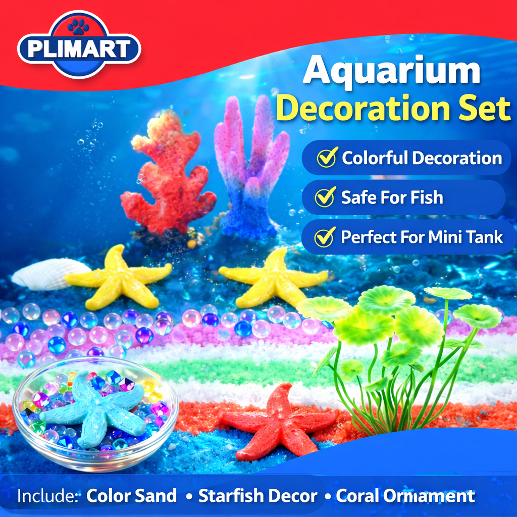 Aksesoris Aquarium Mini Set Aquascape – Coral Hias, Pasir Warna, Tanaman Plastik, Starfish, Kerang, 