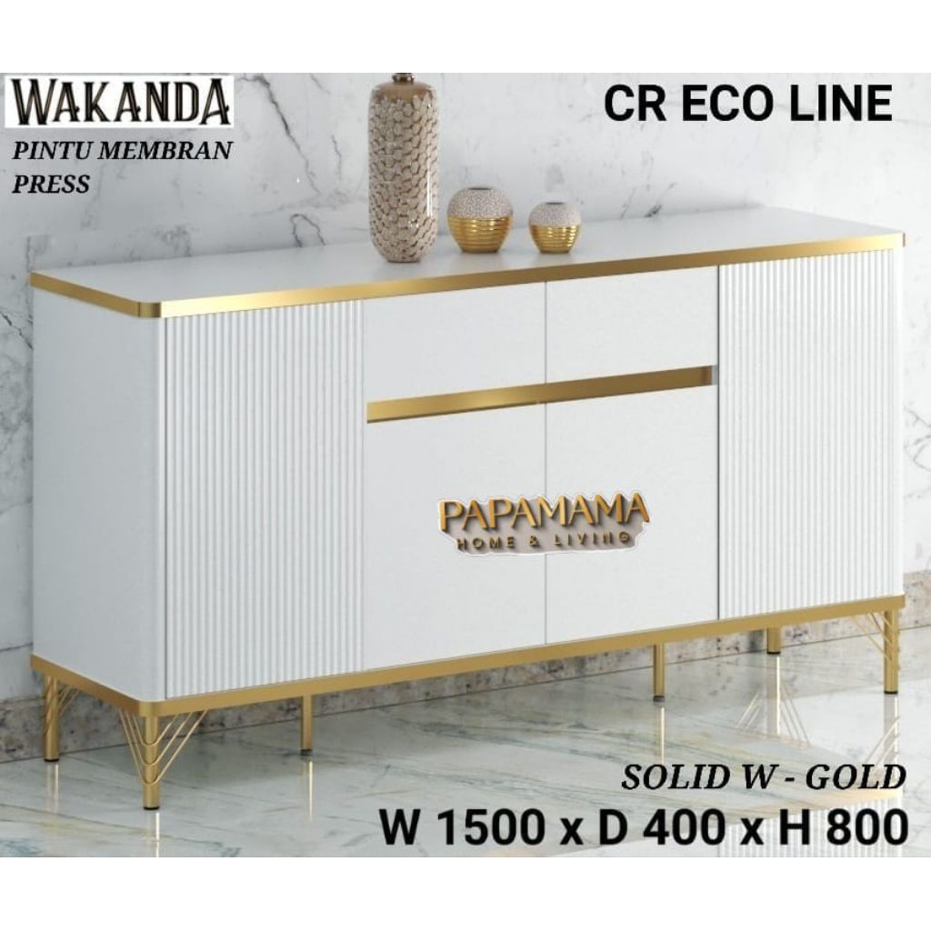 Meja Tv Buffet CR  Alfa star - Motif Marble/Solid White - Buffet Minimalis