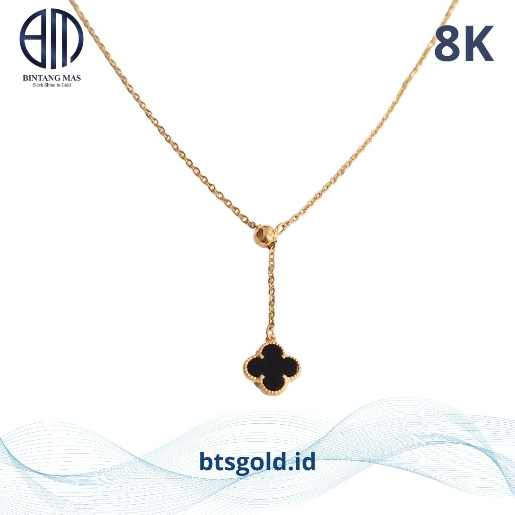 Kalung Emas Jeddar Model Serut Clover Hitam | 8K