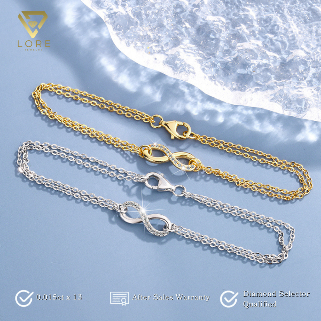 Lore Jewellery - Gelang Moissanite Lapis Emas - Infinity Silver/Gold Bracelet Adjustable
