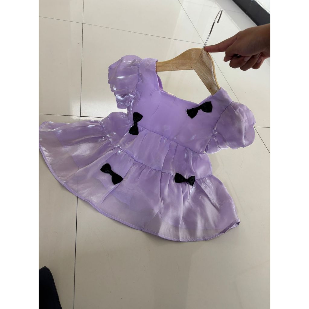 Dress Import pita organza lucu lilac anak Perempuan 9bln