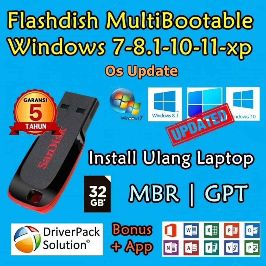 Flashdisk Sandisk Original 32GB MultiBootable Windows xp 7 8.1 10 11