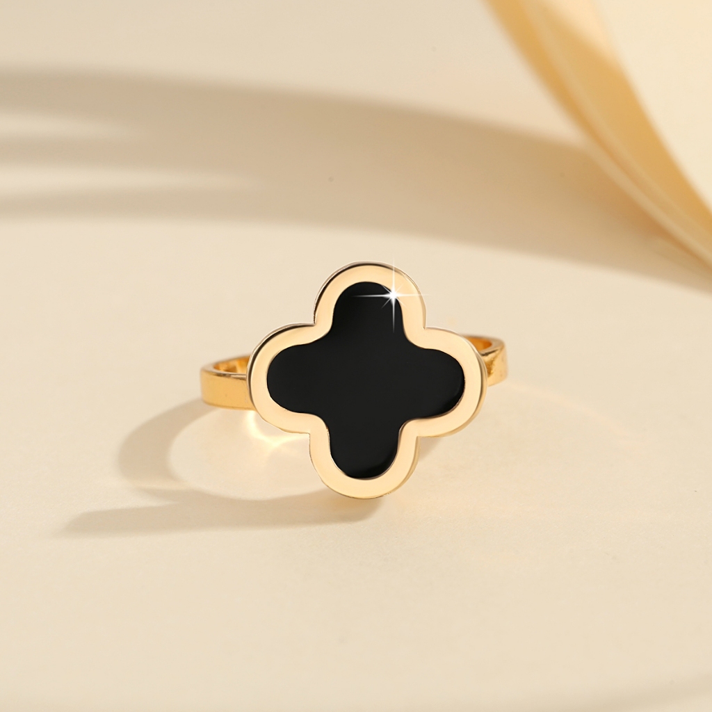 Lanme Jewelry Cincin Clover Titanium Premium Lapis Emas Hitam Anti Karat Anti Luntur Korean Style Lu