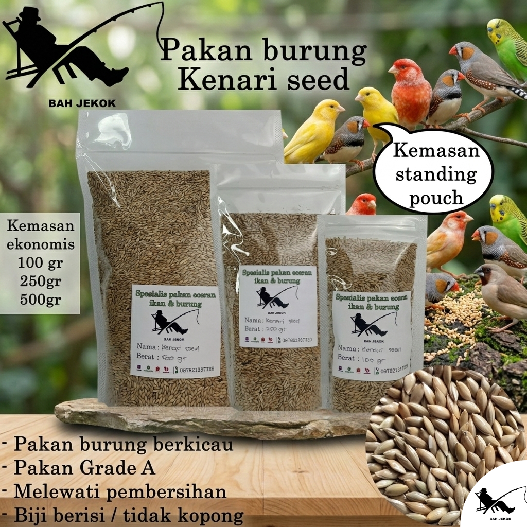 Pakan burung biji kenari untuk Kenari Finch Blackthroat Parkit Lovebird dll (100gr - 500gr).