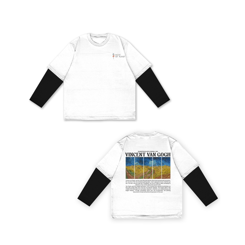 MODE IST KUNST WHEATFIELD WITH CROWS BY VAN GOGH DOUBLE LAYER BOXY TEE BAJU KAOS ART PRIA WANITA COT