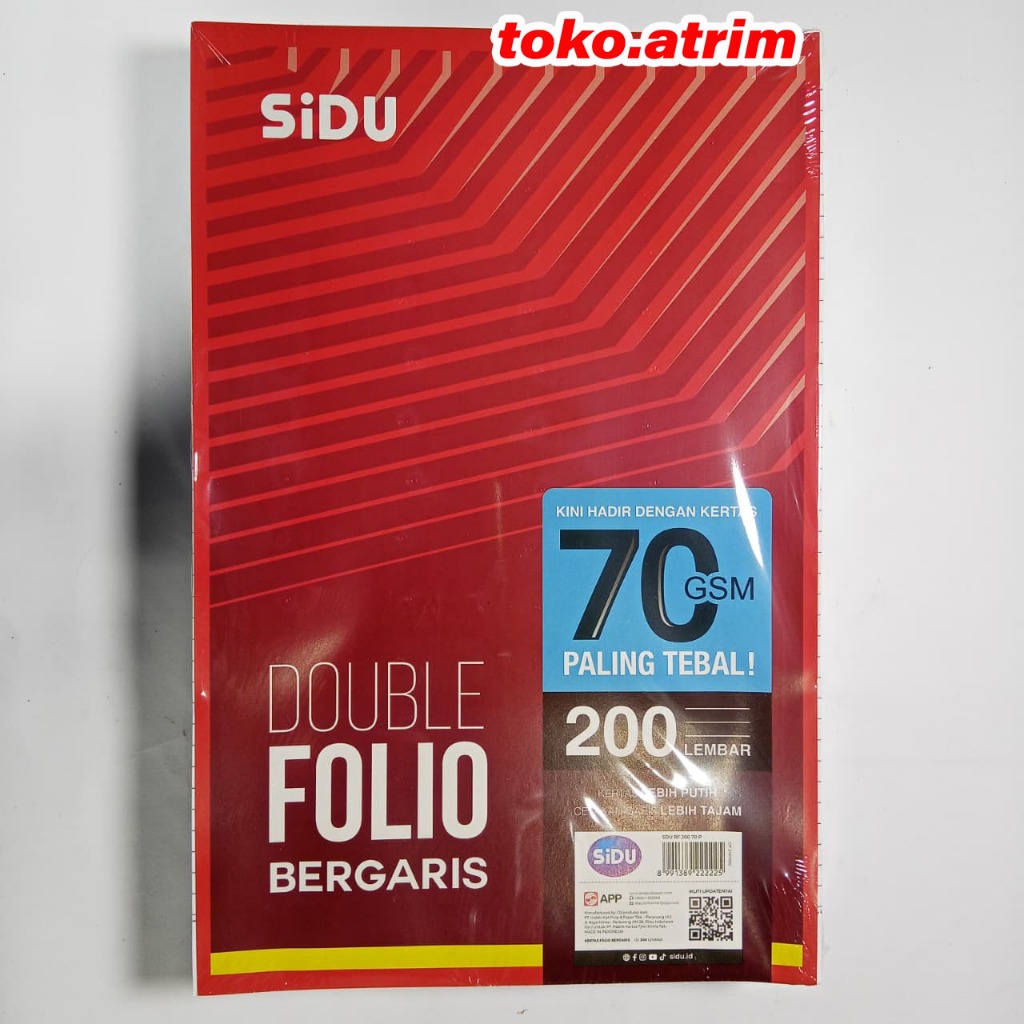 ( 1 Pak ) SIDU Kertas Double Folio Bergaris 200 Lembar | Folio Garis Sidu 200