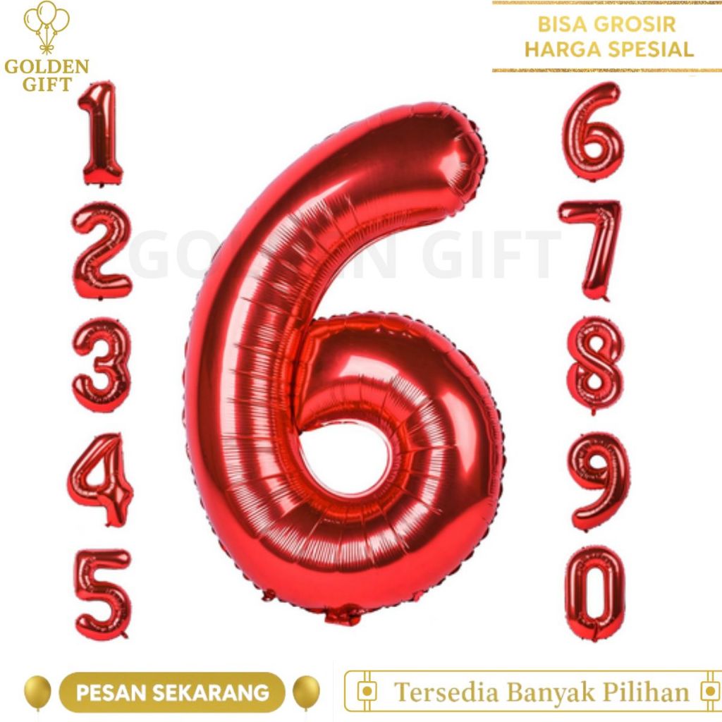 Balon Foil Angka 0-9 Jumbo 80cm Warna Merah 32inch (1pcs)