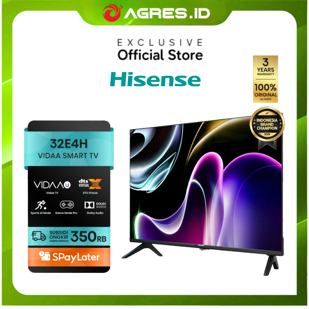 Hisense TV 32E4H Vidaa Smart Digital TV 32 inch HD Desain Bazelles DTS V X & Dolby Audio