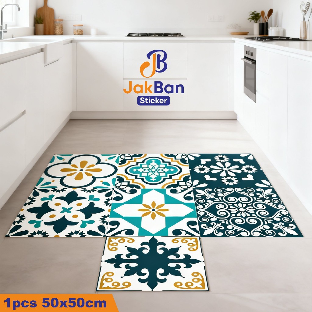Jakban Sticker - READY STOK - Stiker Tegel 50x50 cm Stiker Keramik Lantai Dinding Motif Tegel Vintag