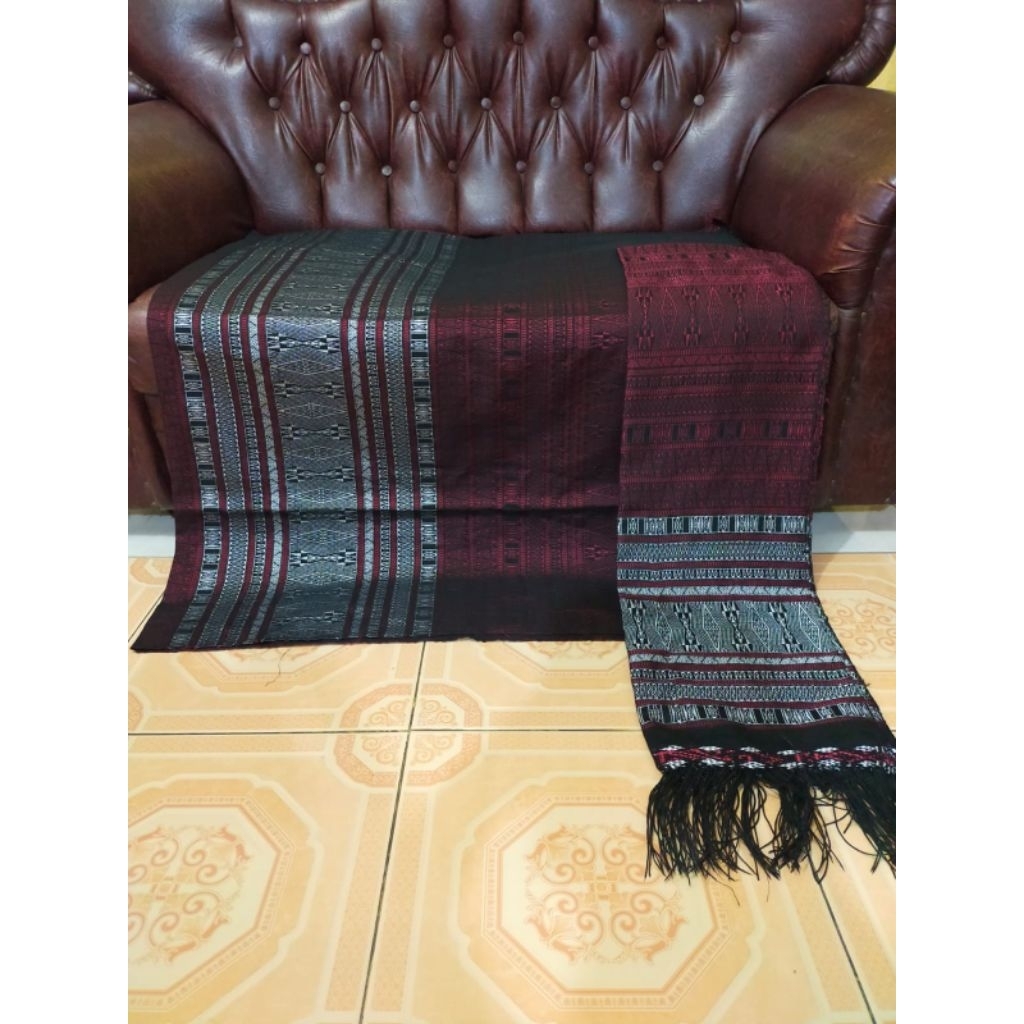 Set Sarung Selendang Tuntuman Tanpa Sambungan kain Tenun Songket-untuk adat Nikah Batak