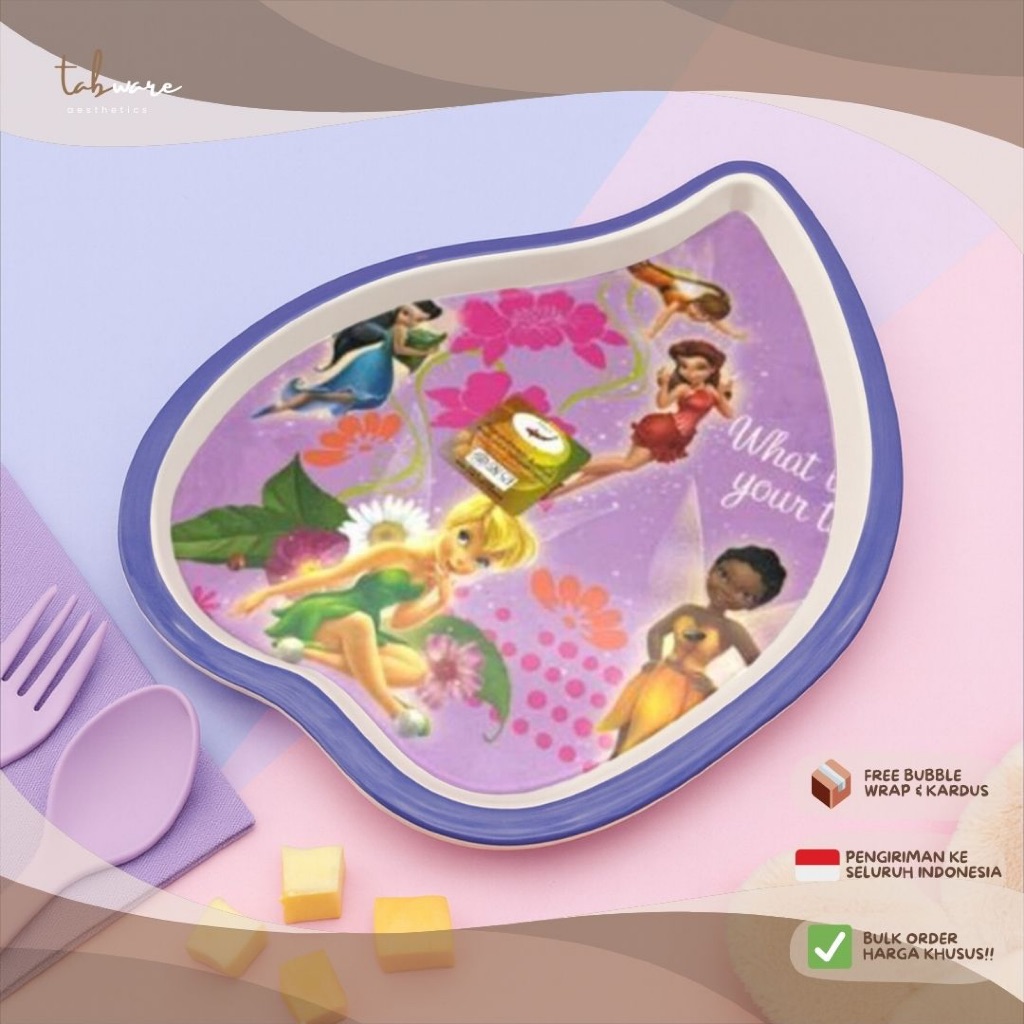 Piring Makan Anak Motif Tinkerbell/Piring Melamin Unik/Piring Waru Gambar Kartun