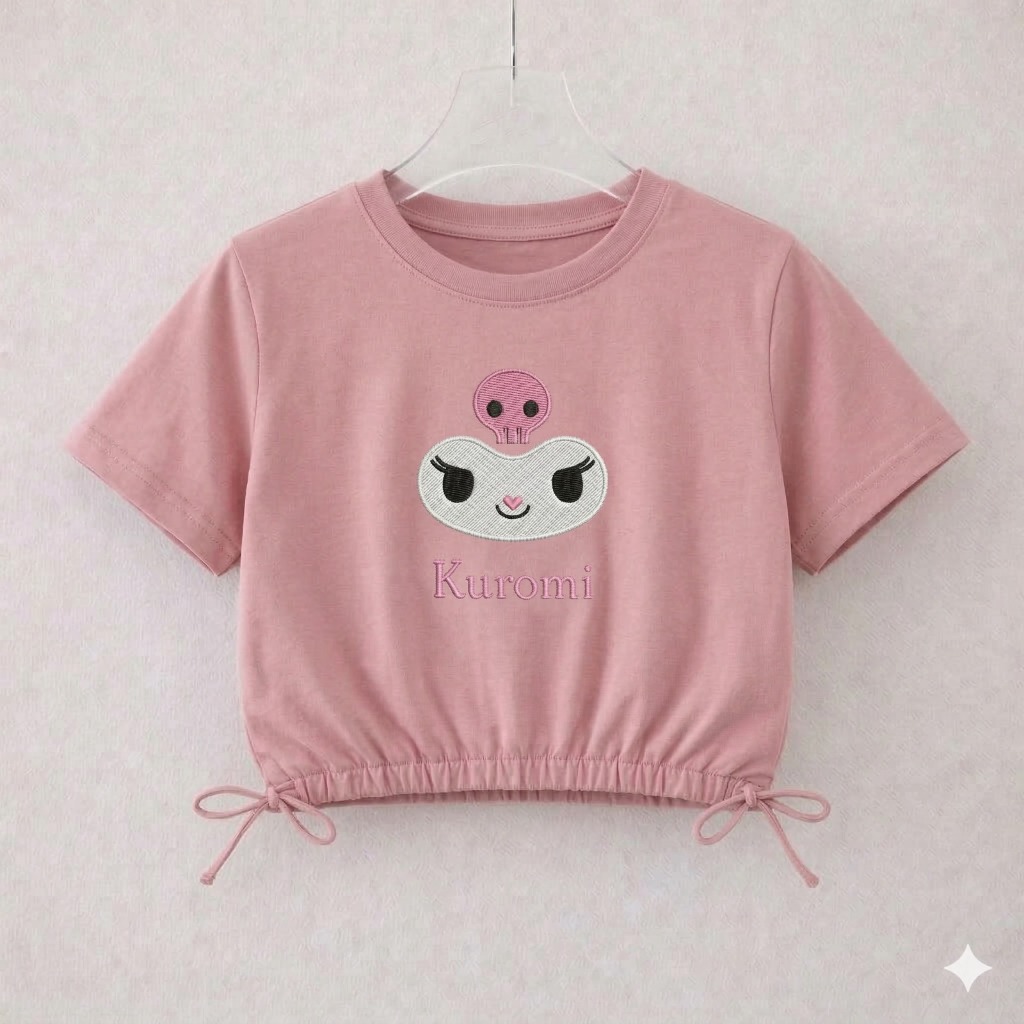 kaos Crop Top Anak Perempuan kuromi Bordir