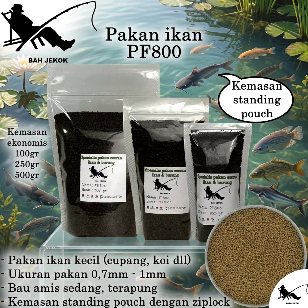 Pelet PF800 Pakan Ikan Hias Kecil Bibit Cupang Koi Guppy Tertra Kura Kura Akuarium (100gr - 500gr).