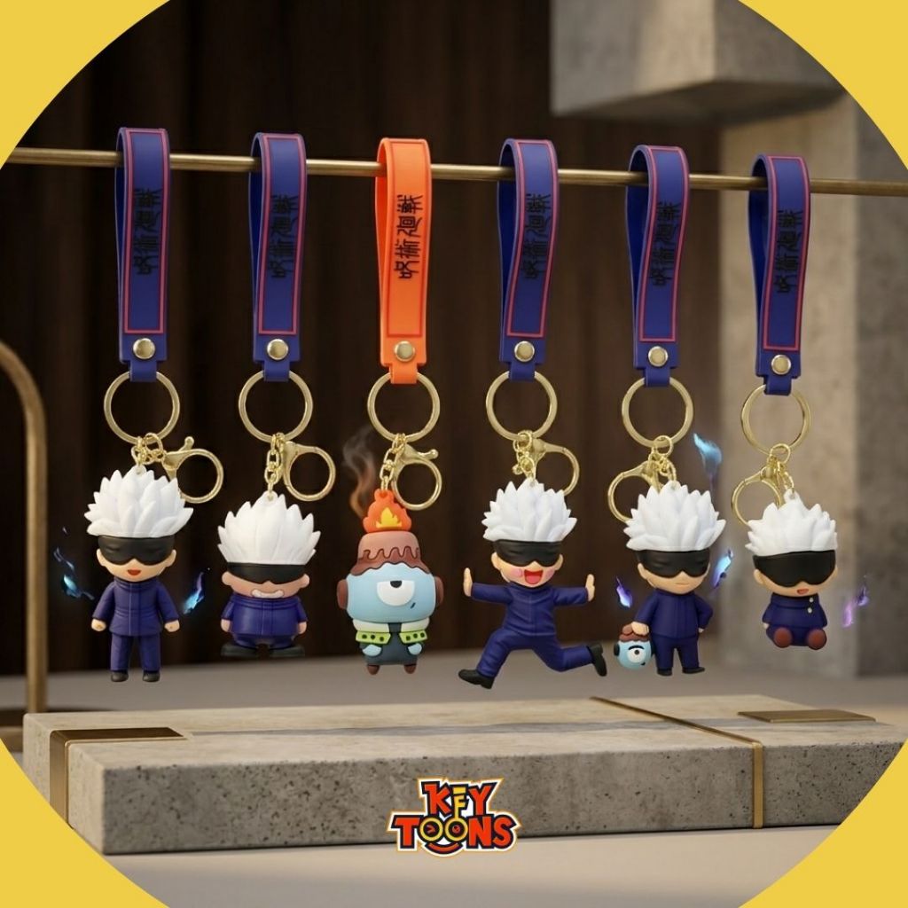 Gantungan Kunci Gojo Satoru Anime Jujutsu Kaisen Premium Packaging PVC 3D Gold Ring untuk Motor dan 