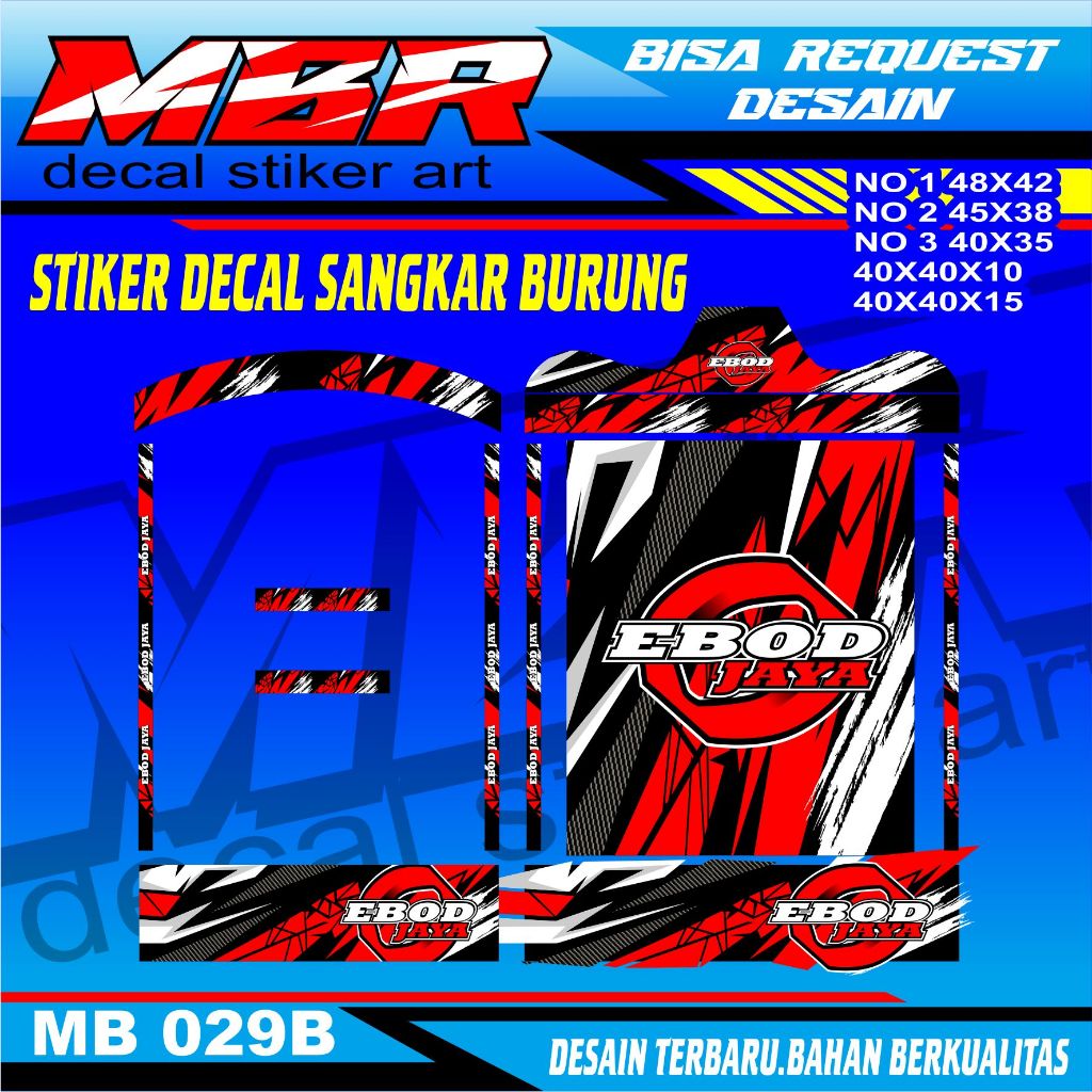 MBR  Decal stiker sangkar kotak ebod merah,,stiker sangkar kotak ebod