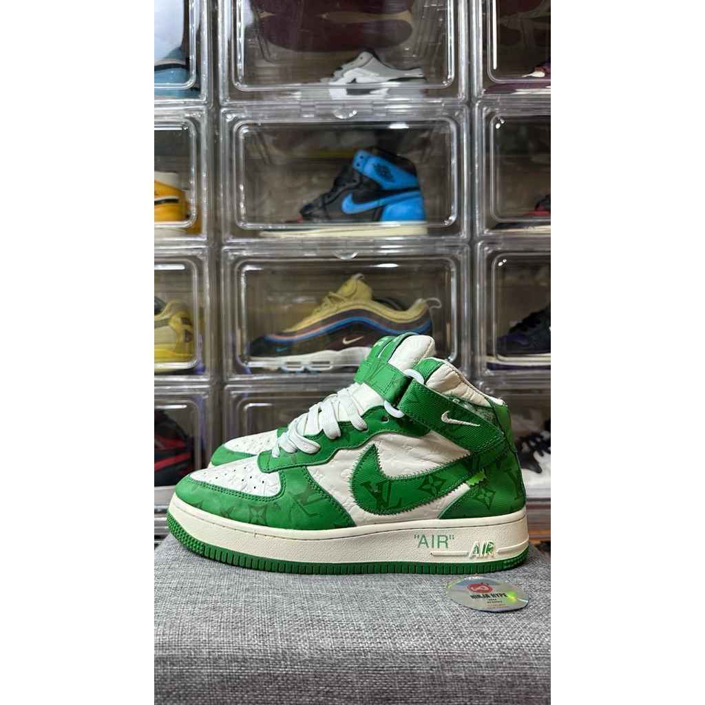 AIR FORCE 1 HIGH X OW WHITE GREEN , AIR FORCE 1 HIGH X OW , SEPATU , SEPATU BASKET , SHOES