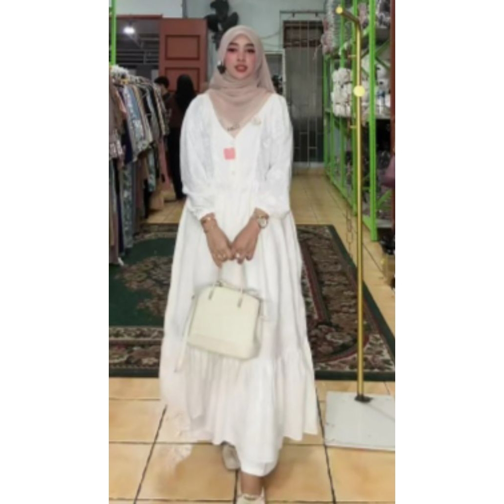 MIDI DRESS PUTIH KATBOL by Medina Premium