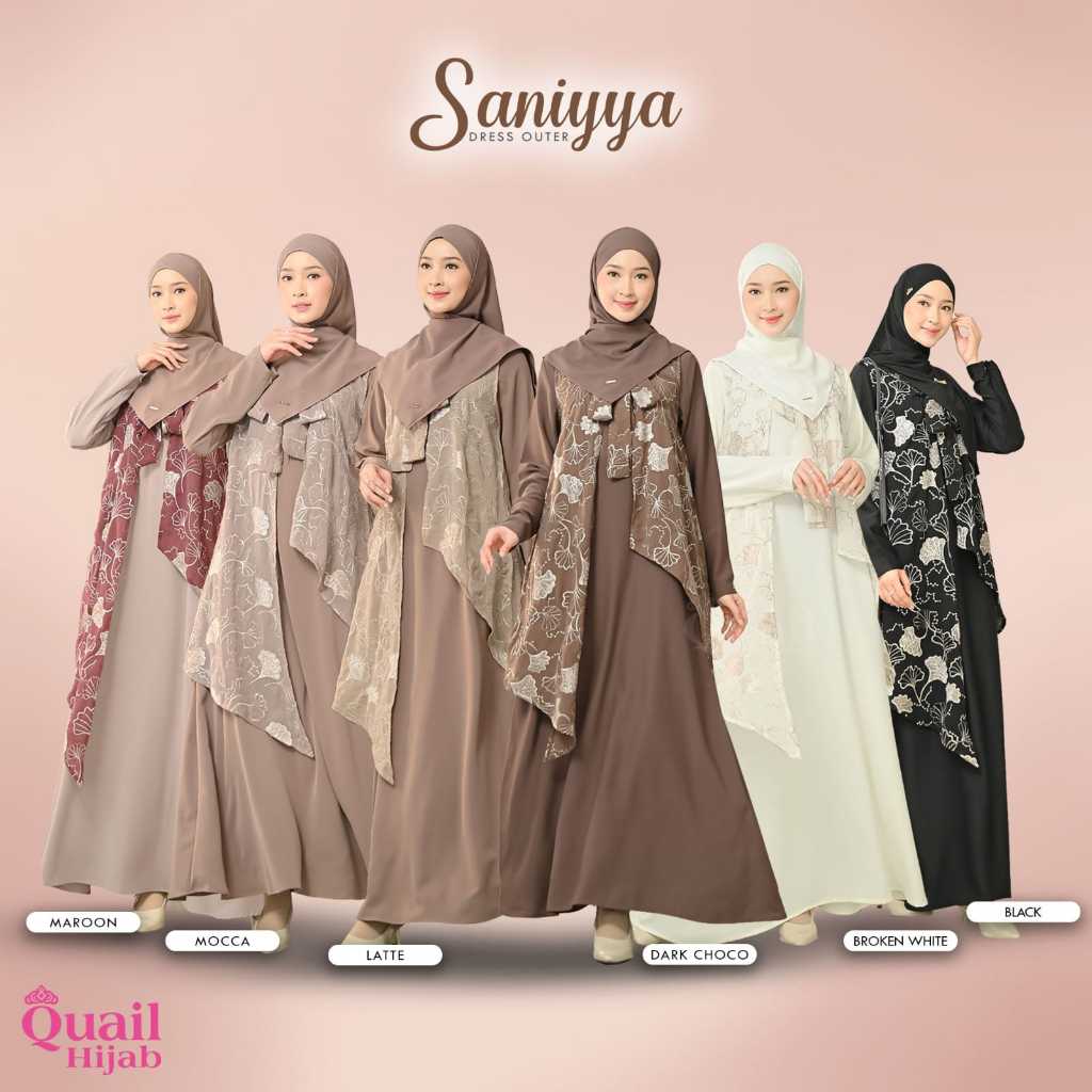 Saniyya Dress Outer Original Quail Hijab Marina Anti UV Ceruty Embroidery Gamis Muslimah Mewah Busui