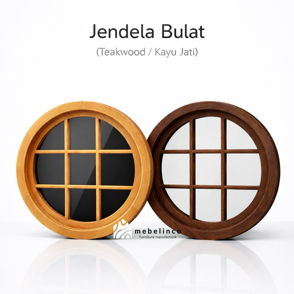 Jendela Kusen Bulat Putar Kayu - Jendela Kayu Minimalis - Kusen Jendela Kayu Jati - Jendela Rumah JB