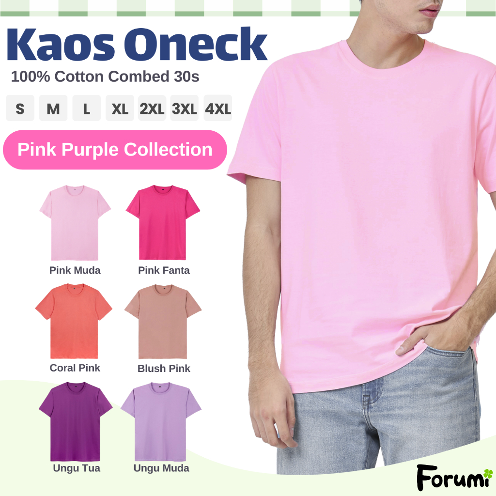 Kaos Polos Pria Katun Warna Pink Muda Baby Pink Coral Pink Pink Fanta Blush Pink Salem Ungu Muda Ung