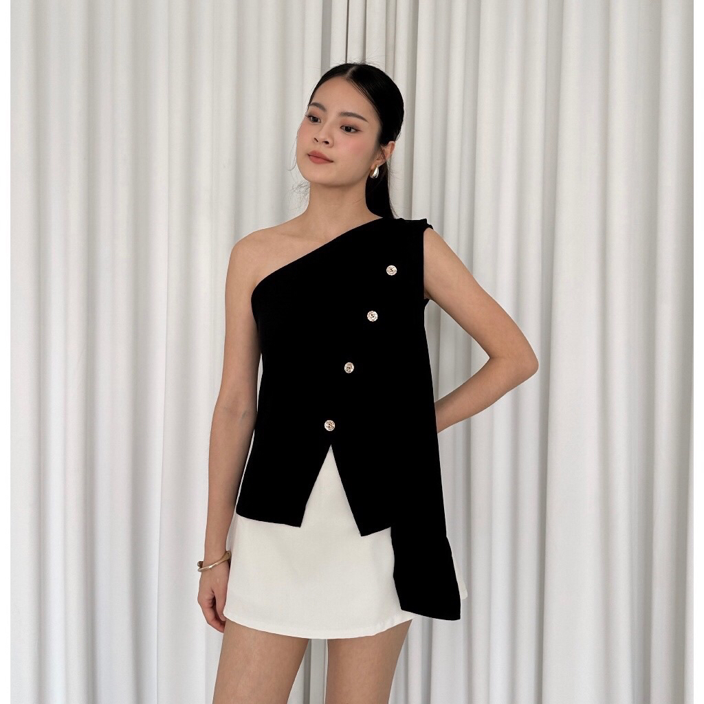 Atasan Rajut Wanita Korean / One Shoulder Tarzan Top