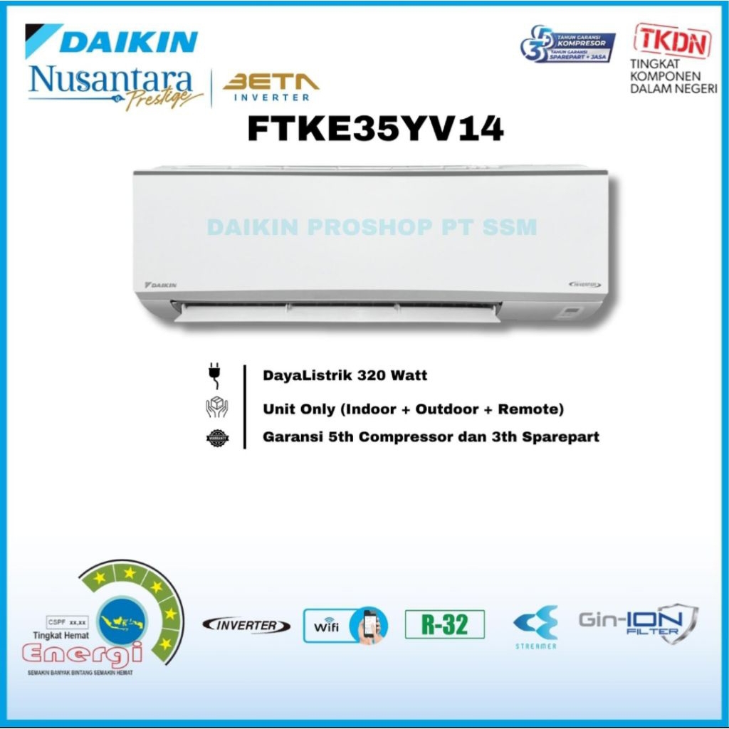 AC DAIKIN 1.5 PK FTKE35YV14 AC SPLIT 1,5 PK BETA INVERTER AC DAIKIN INVERTER 1.5PK AC DAIKIN INVERTE
