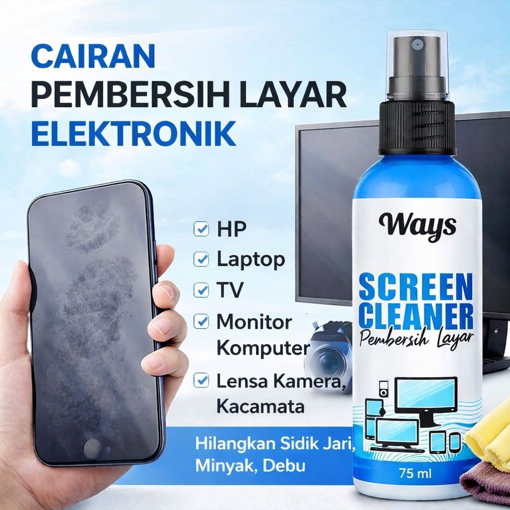 Cairan Pembersih Layar HP Laptop Monitor TV Kacamata Screen Cleaner Anti Sidik Jari 75ml