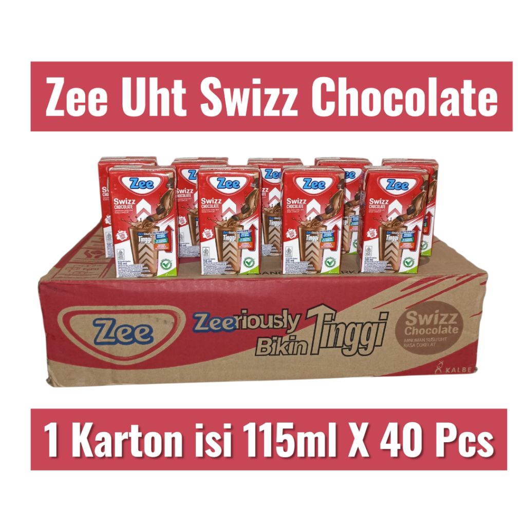 Zee Uht Swizz Chocolate Susu Tinggi Kalsium Rendah Lemak 115 ml 1 Karton isi 40 Pcs