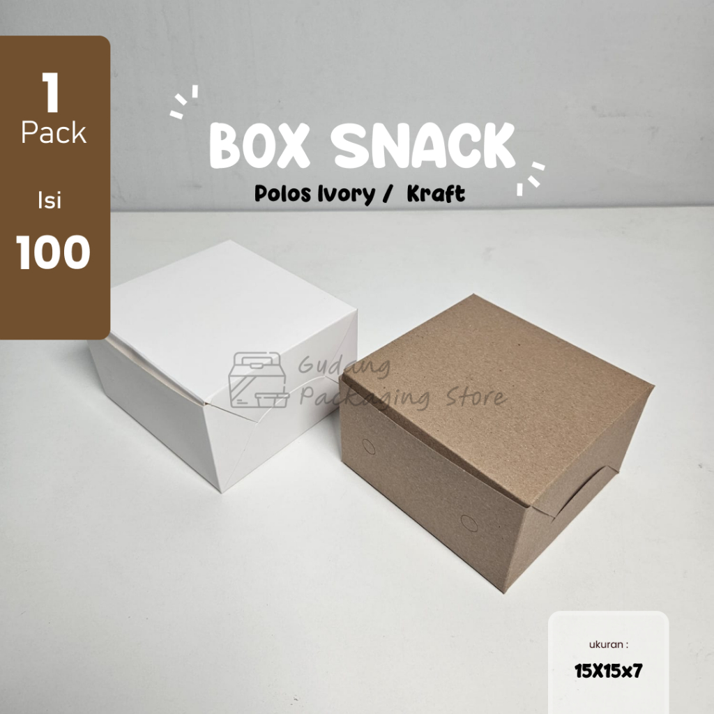 100 pcs / Dus Snack Polos / Dus Kue Polos / 15x15 / Kraft / Ivory