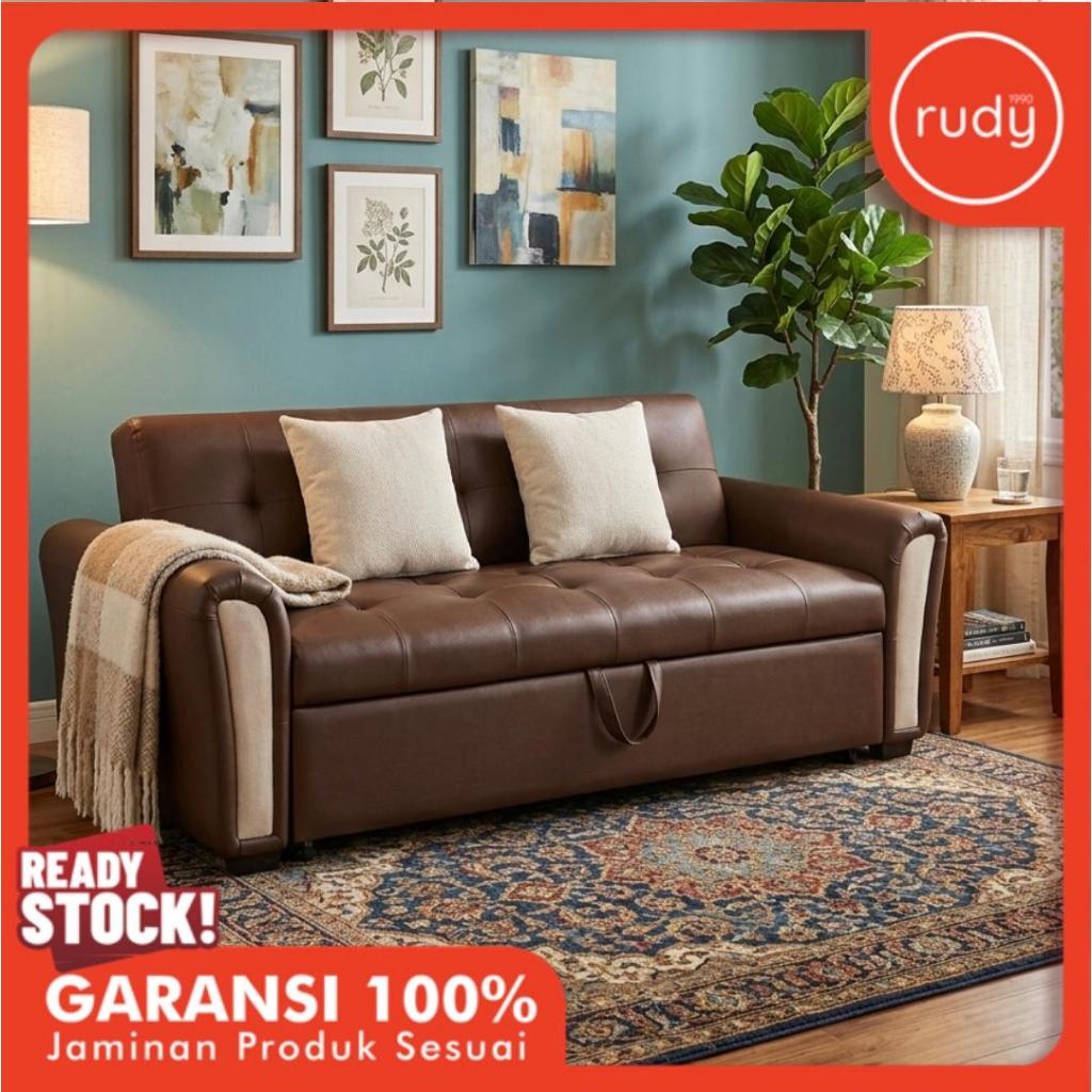 SOFABED Sorong Coklat Minimalis / Sofa Bed Kulit Premium 175 cm / Kasur Sofa Ruang Tamu Keluarga