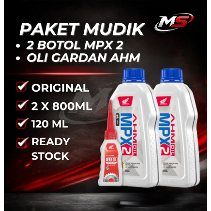 Paket Hemat | 2x MPX 2 0,8L + 1x Oli Gardan AHM 120ml Original | Oli Mesin Motor Matic + Oli Gardan 