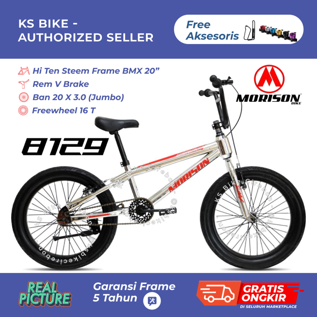 Sepeda BMX 20 Inch Morison 8129 Ban 3.0 Chrome BMX Anak Remaja Frame Chrome V Brake Toko Sepeda KS B