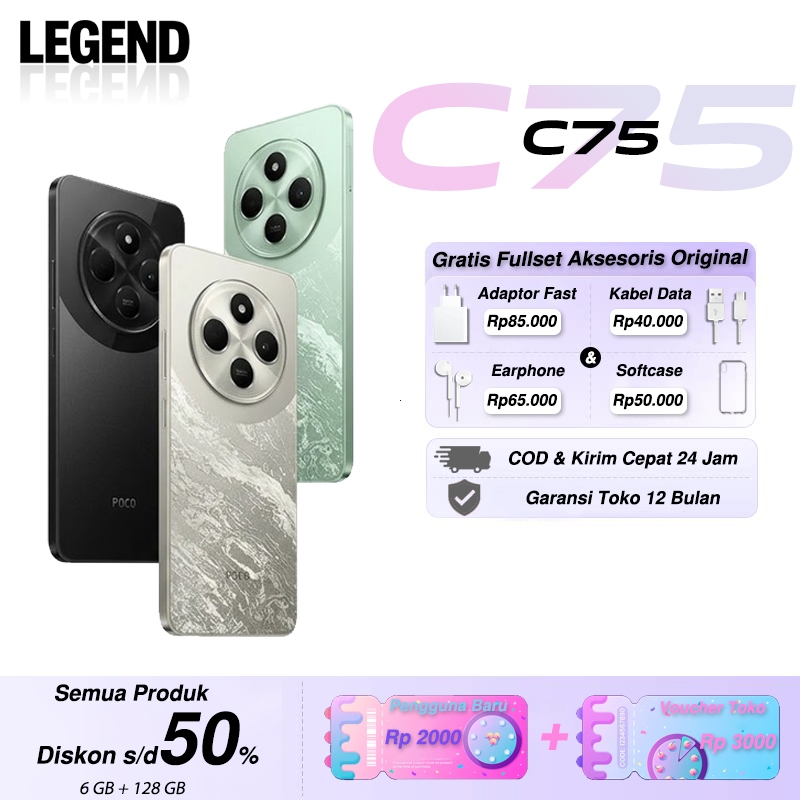 HP POCO C75 RAM 8/256GB NFC Kamera 50MP Baterai 5160mAh Second Mulus Fullset Garansi Toko COD